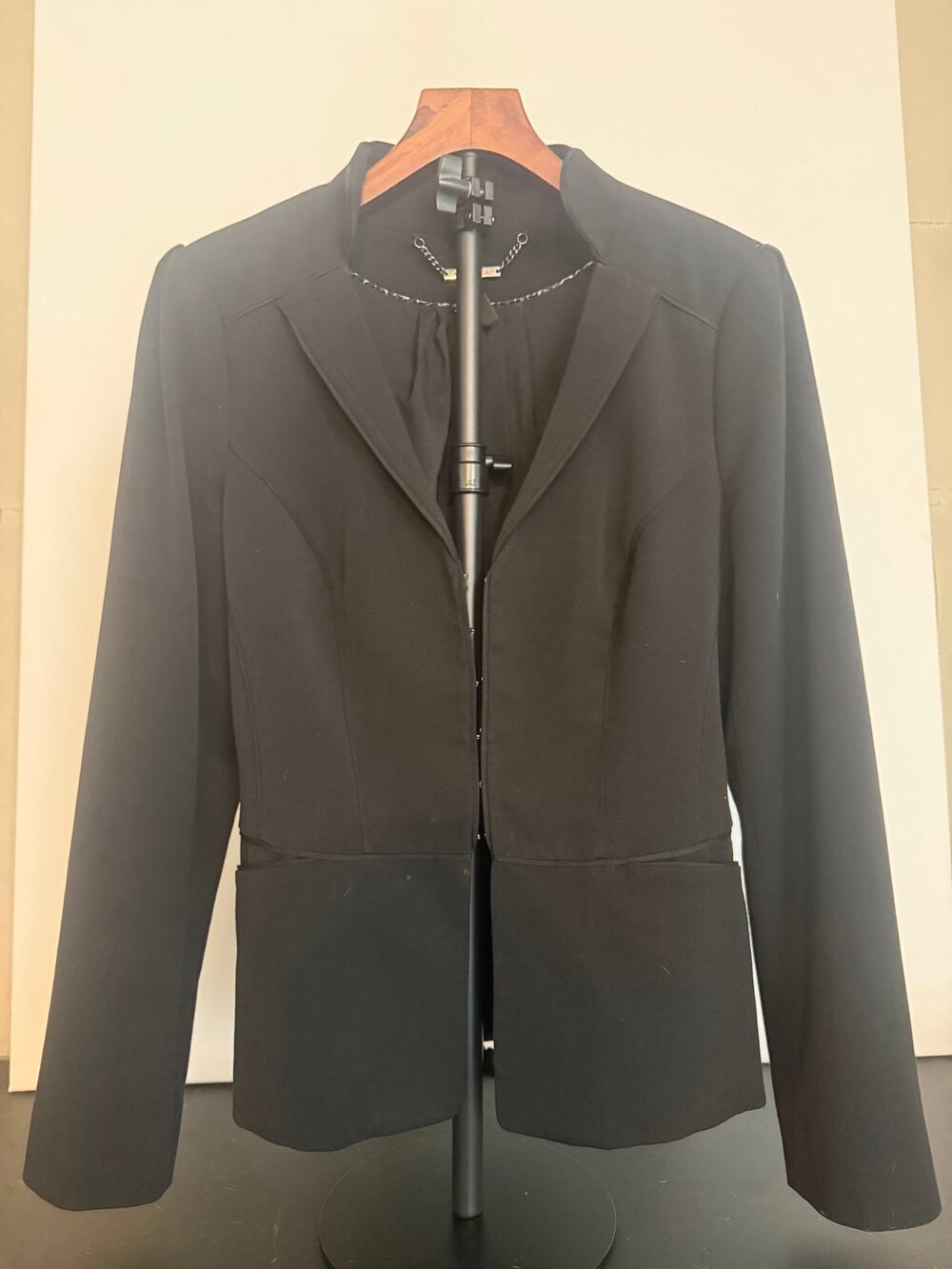 White House Black Market Black Hook Eye Belted Jacket Size 12